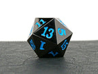 35mm Over Sized Gunmetal Powder Blue D20 Dice - Single Die - Out of Play