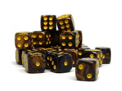 12mm D6 Dice - Yellow and Black Granite - 25 Count Bag Easy Roller Dice Company