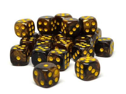 12mm D6 Dice - Yellow and Black Granite - 25 Count Bag Easy Roller Dice Company