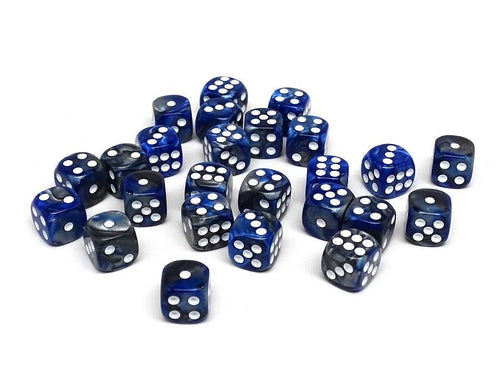 12mm D6 Dice - Blue and Silver Granite - 25 Count Bag - Out of Play