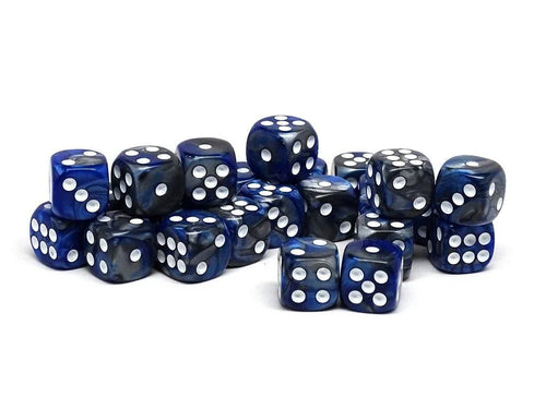 12mm D6 Dice - Blue and Silver Granite - 25 Count Bag - Out of Play