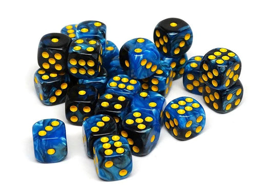 12mm D6 Dice - Blue and Black Swirl - 25 Count Bag - Out of Play