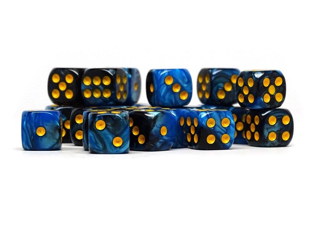 12mm D6 Dice - Blue and Black Swirl - 25 Count Bag Easy Roller Dice Company