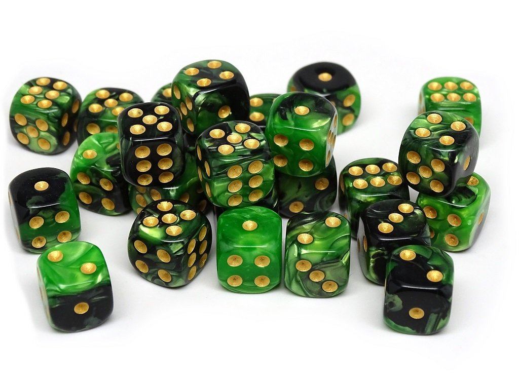 12mm D6 Dice - Green and Black Swirl - 25 Count Bag - Out of Play