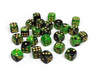 12mm D6 Dice - Green and Black Swirl - 25 Count Bag Easy Roller Dice Company