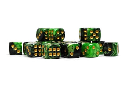 12mm D6 Dice - Green and Black Swirl - 25 Count Bag Easy Roller Dice Company