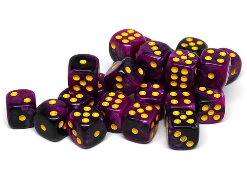 12mm D6 Dice - Purple and Black Swirl - 25 Count Bag - Out of Play