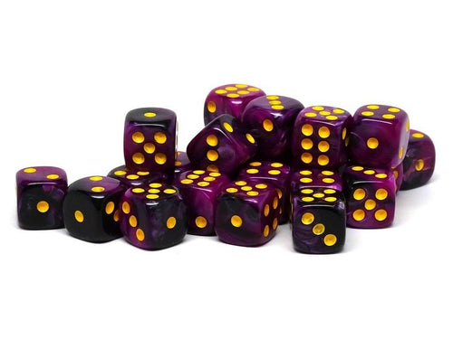 12mm D6 Dice - Purple and Black Swirl - 25 Count Bag - Out of Play