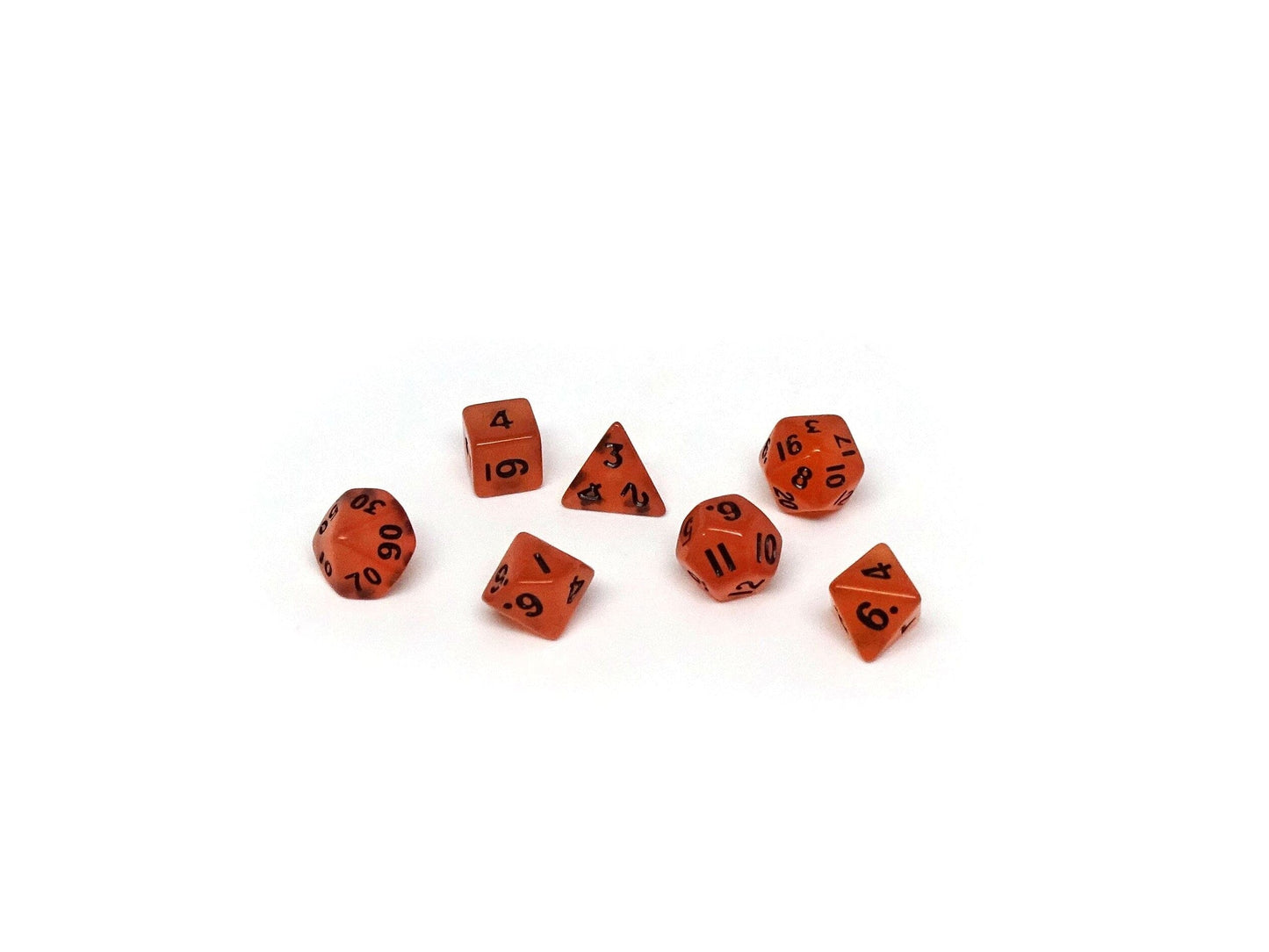 10mm Orange Glow in the Dark Mini Dice Set Easy Roller Dice Company