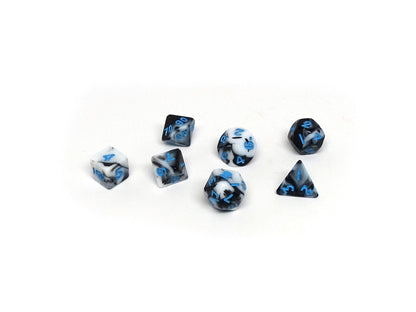 10mm Marbled with Blue Numbering Mini Dice Set - Out of Play