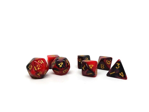 10mm Black and Red Swirl Mini Dice Set - Out of Play