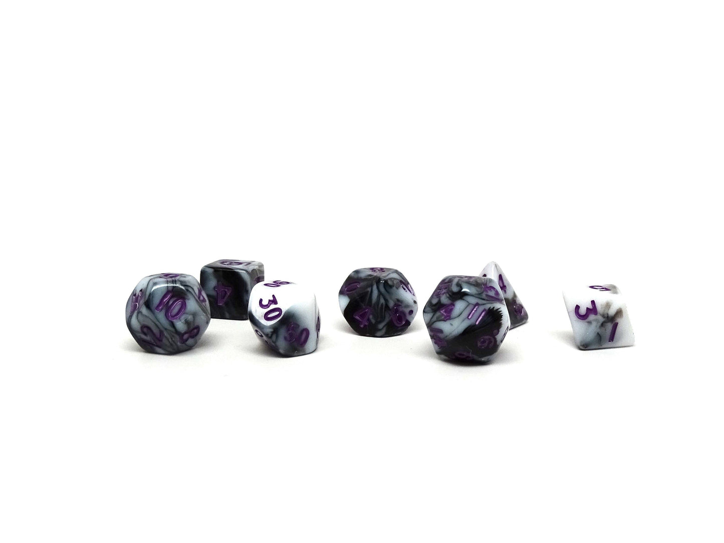 10mm Marbled with Purple Numbering Mini Dice Set Easy Roller Dice Company