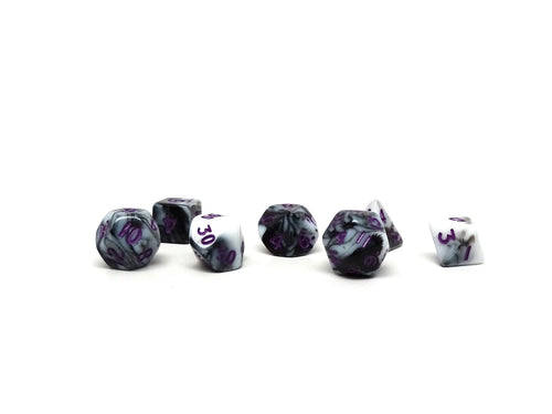 10mm Marbled with Purple Numbering Mini Dice Set - Out of Play