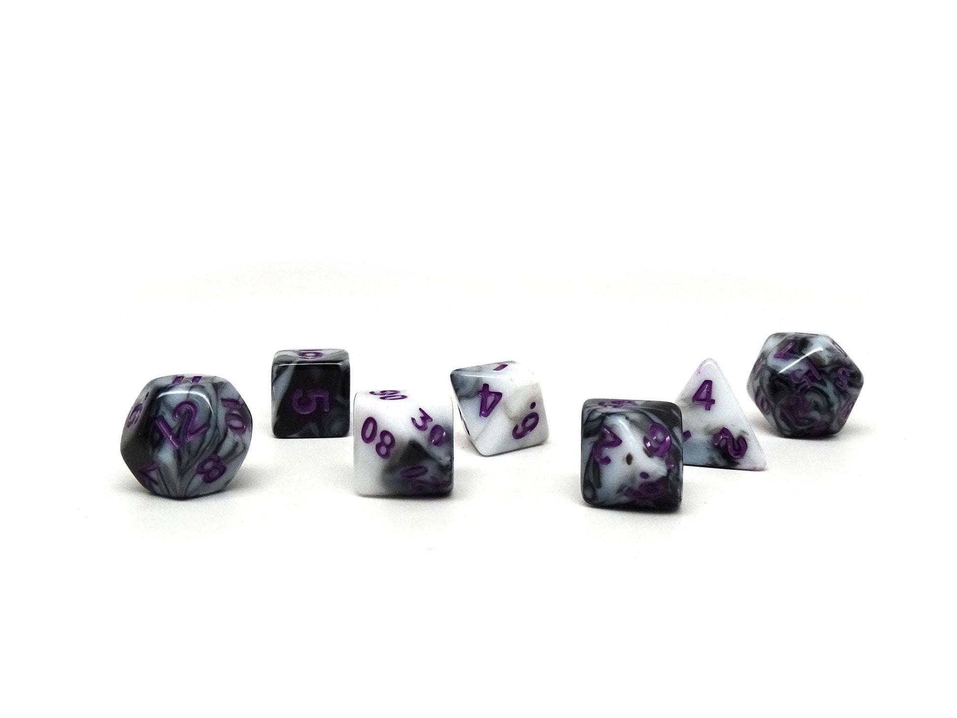 10mm Marbled with Purple Numbering Mini Dice Set Easy Roller Dice Company