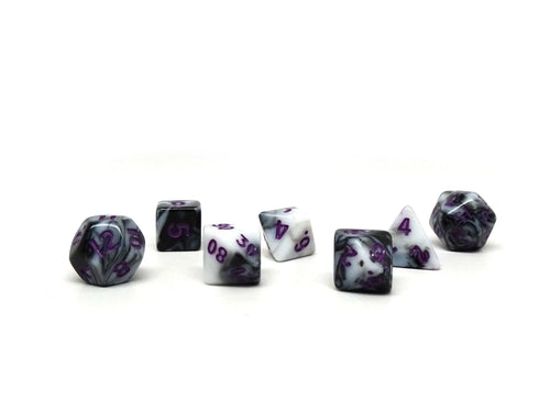 10mm Marbled with Purple Numbering Mini Dice Set - Out of Play