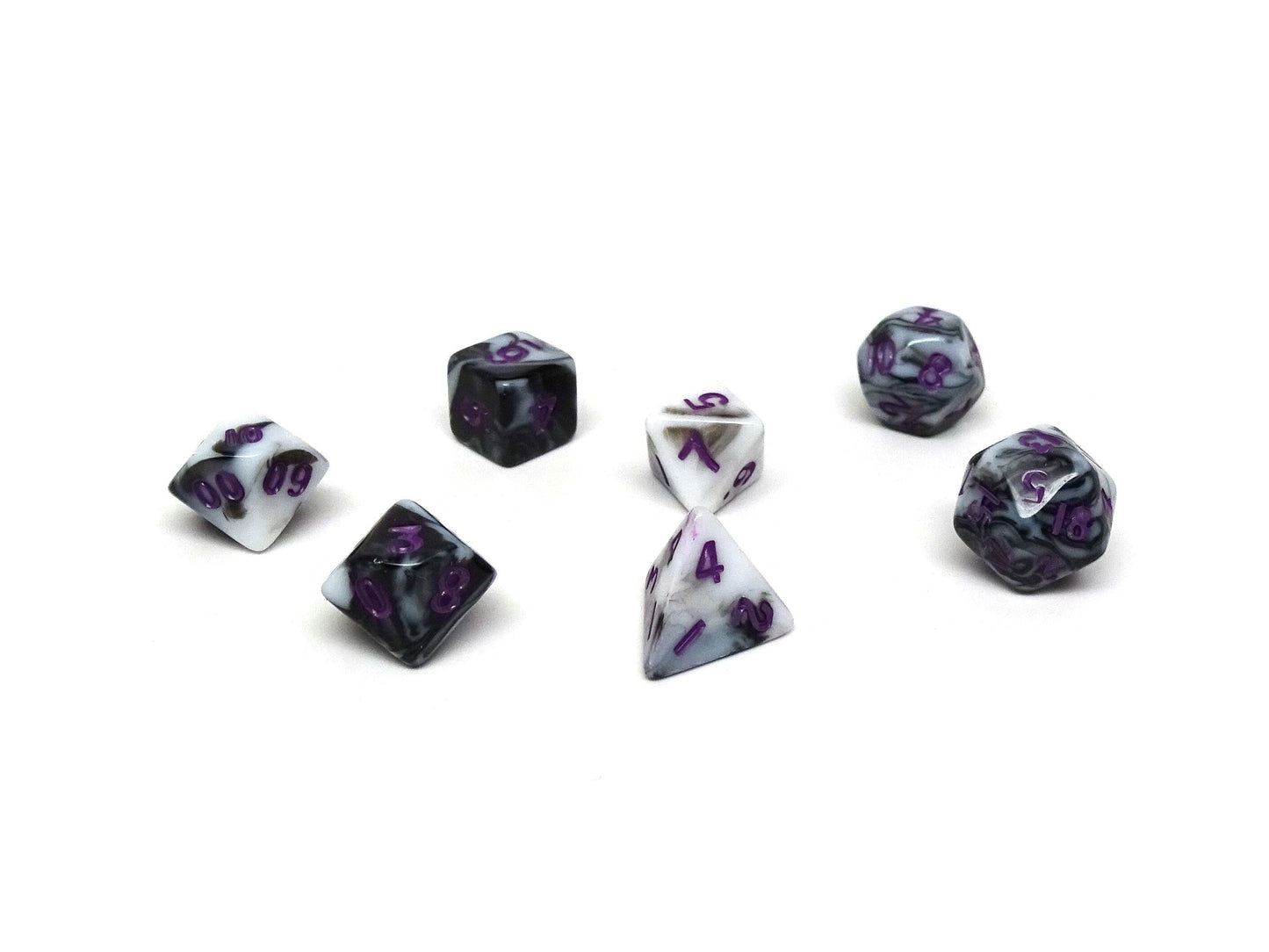 10mm Marbled with Purple Numbering Mini Dice Set Easy Roller Dice Company