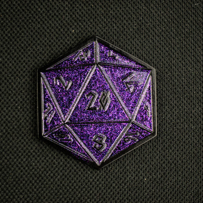 Purple Glitter D20 Pin - Out of Play