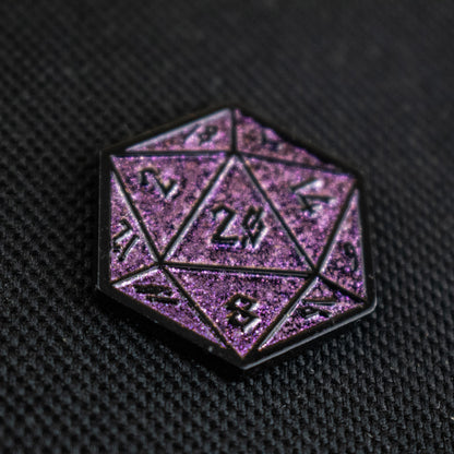 Purple Glitter D20 Pin - Out of Play