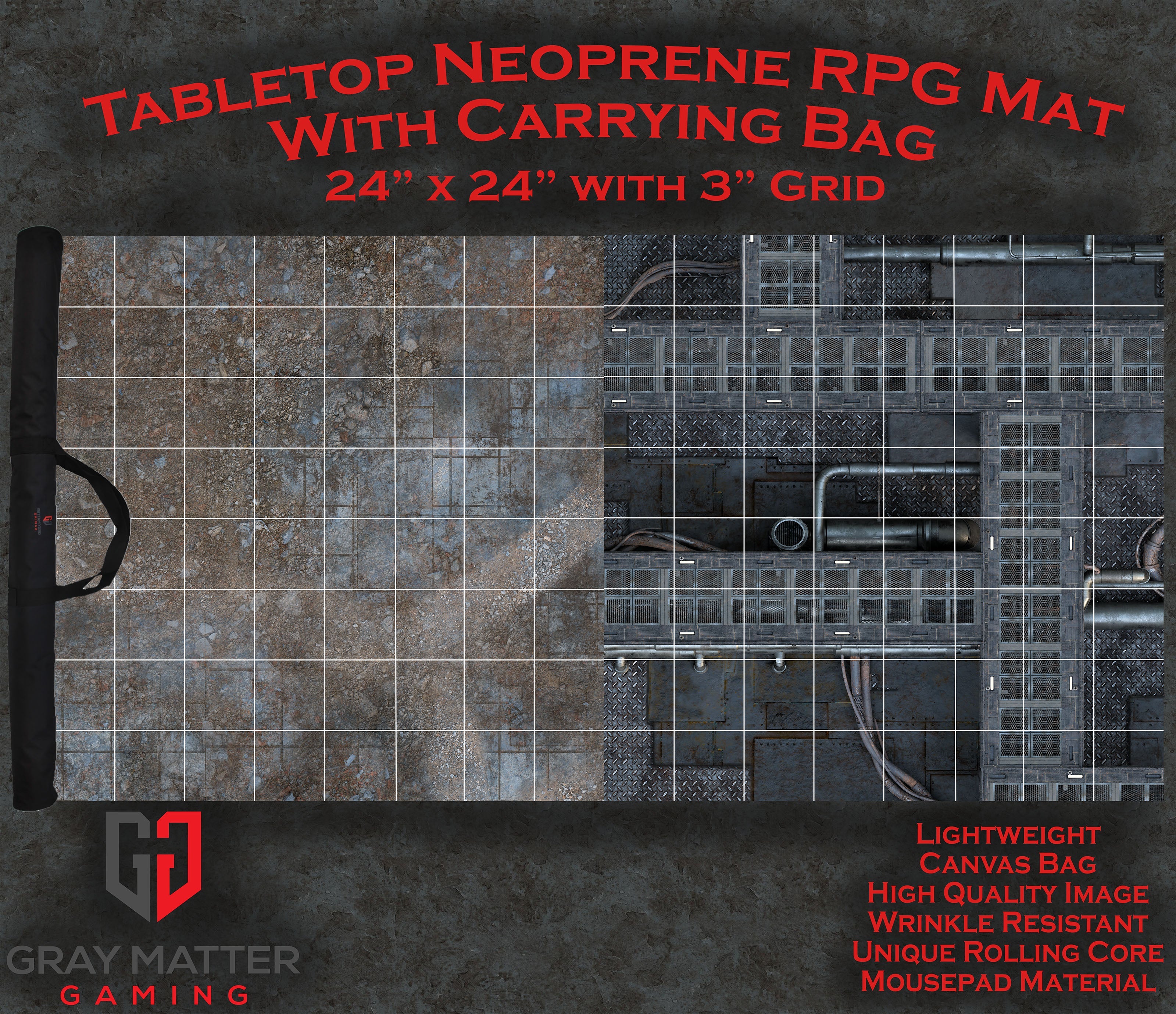 Sci-Fi Skirmish Premium - 24x24 with 3" Grid - Double Sided Neoprene Mat with Bag