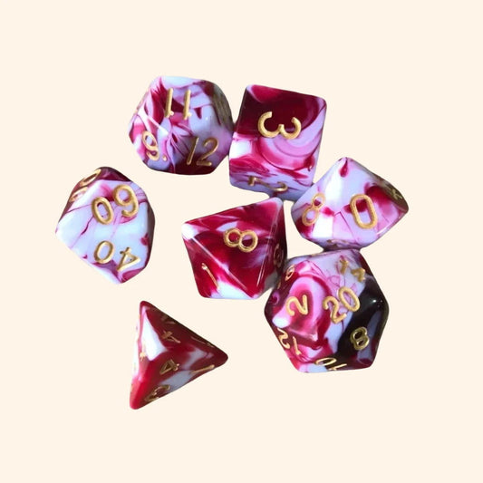 Dessert Dice 7pc Set - Raspberry Swirl - Out of Play Board Game Accessories