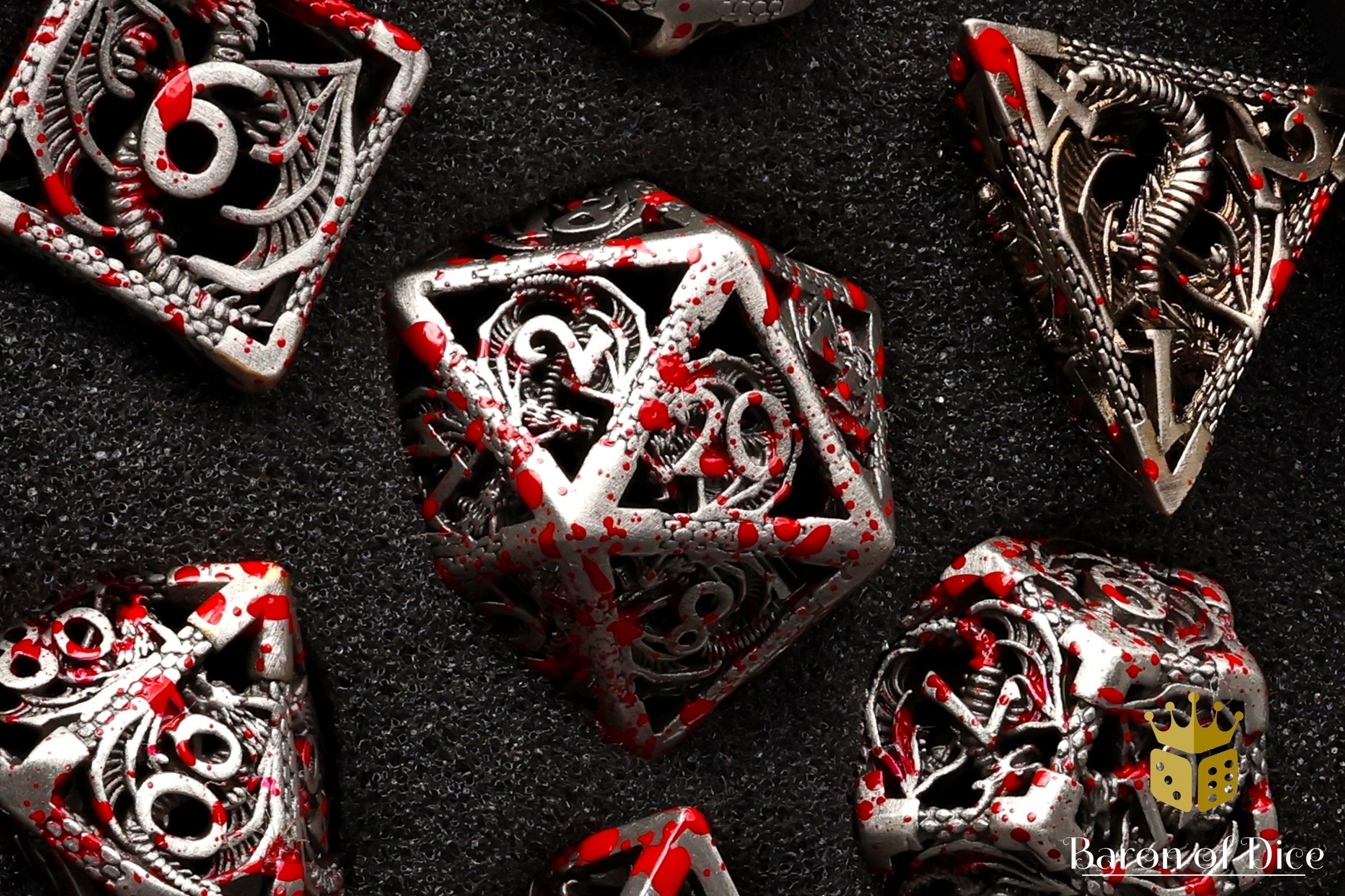 Bloody Dragon Metal RPG Dice - 7 Pieces - Out of Play
