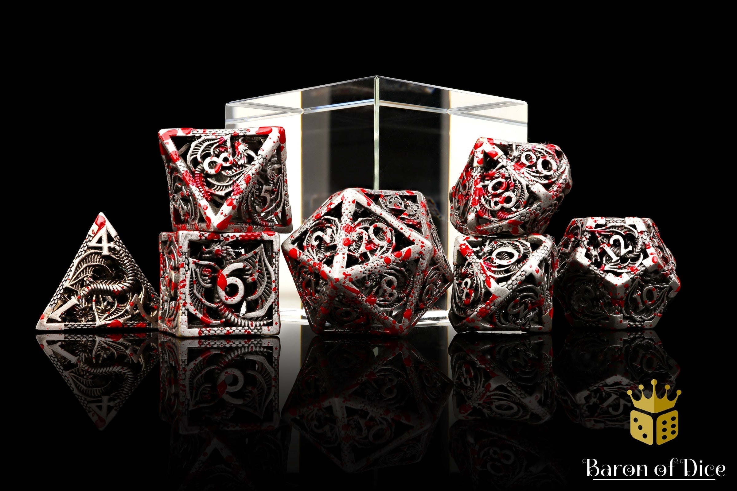 Bloody Dragon Metal RPG Dice - 7 Pieces - Out of Play