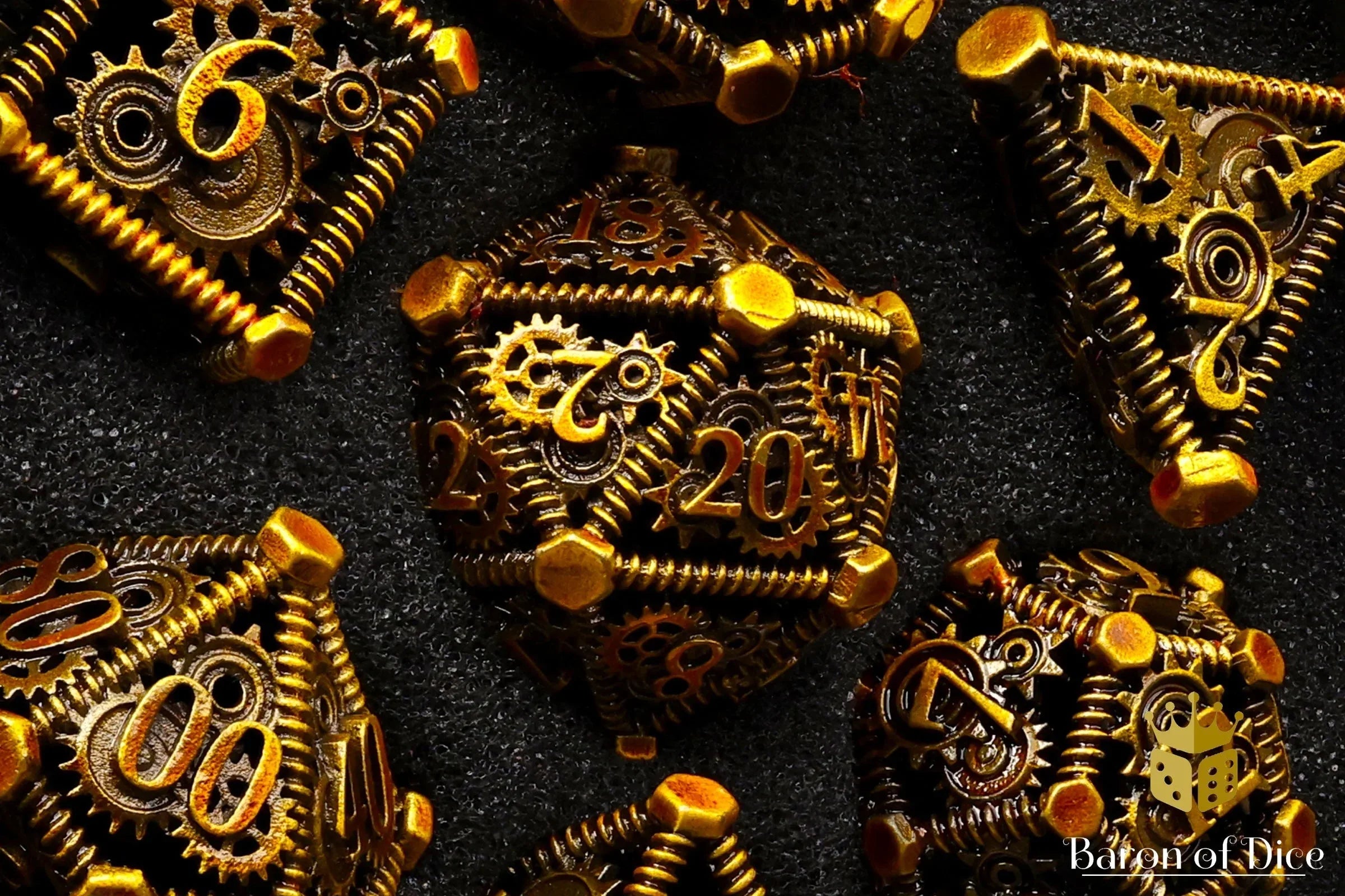 Cogs & Gears Metal RPG Dice Set - 7 Pieces - Out of Play