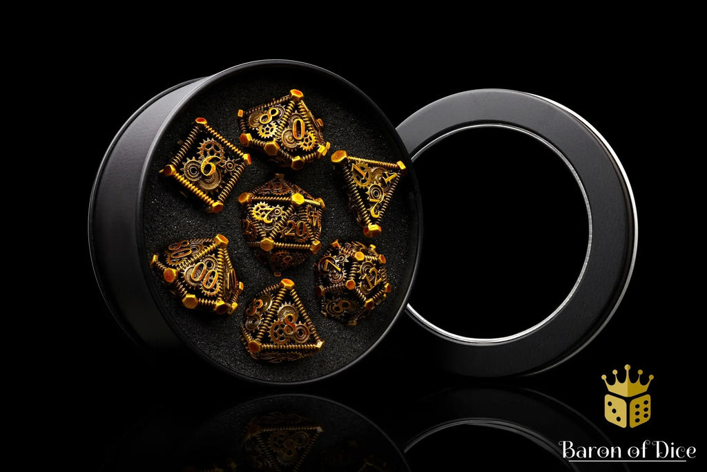 Cogs & Gears Metal RPG Dice Set - 7 Pieces - Out of Play