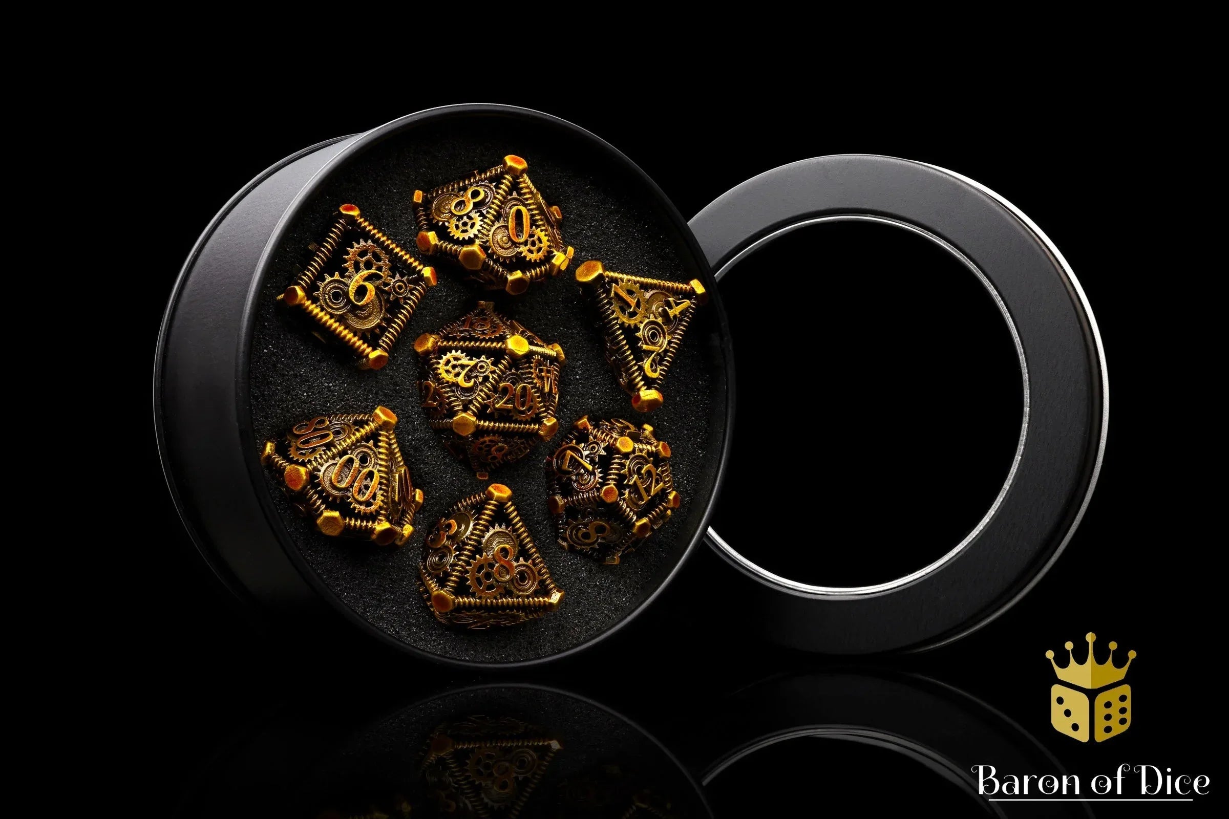 Cogs & Gears Metal RPG Dice Set - 7 Pieces - Out of Play