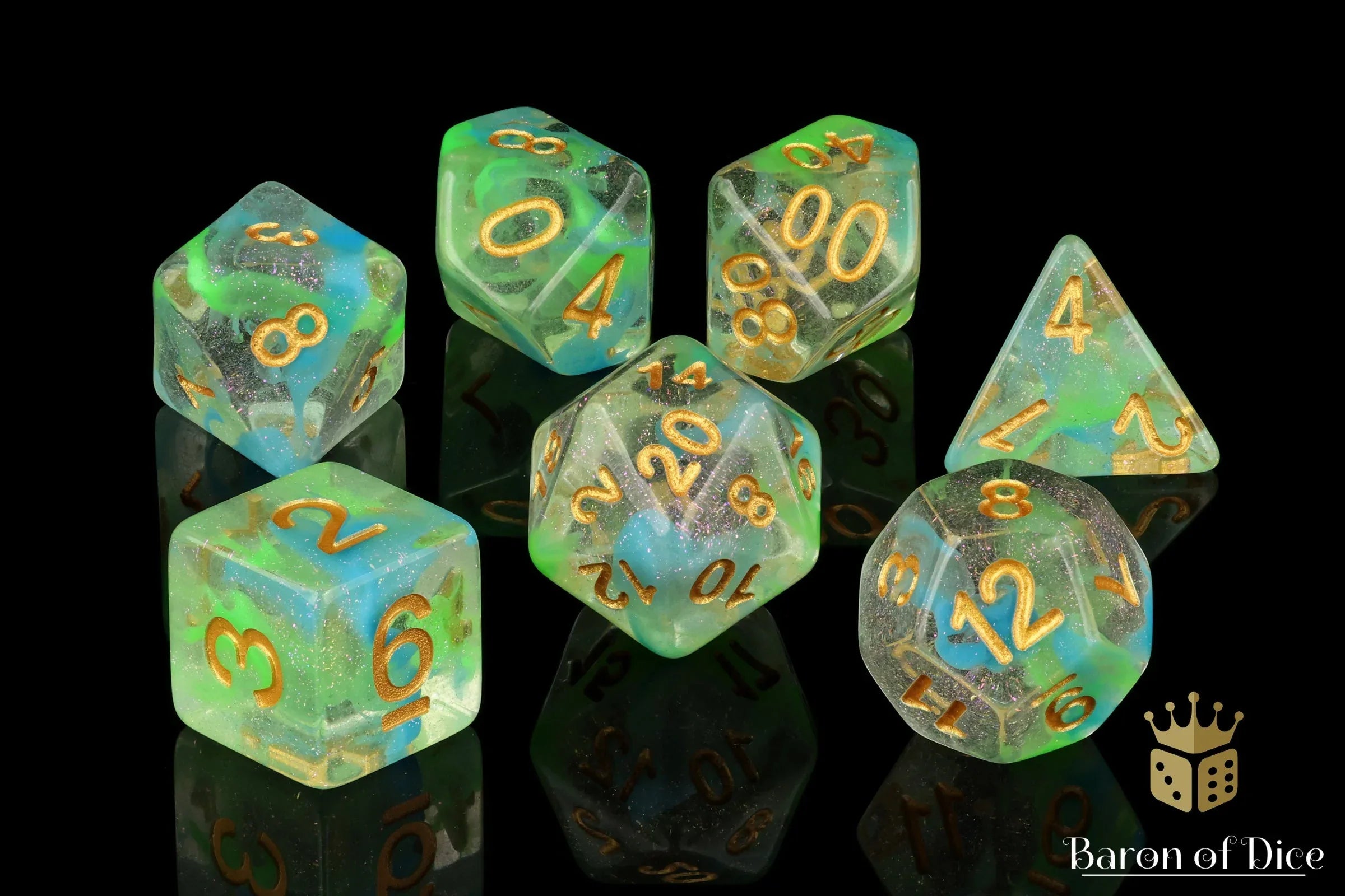Blue Malachite RPG Dice Set - 7 Pieces - Out of Play