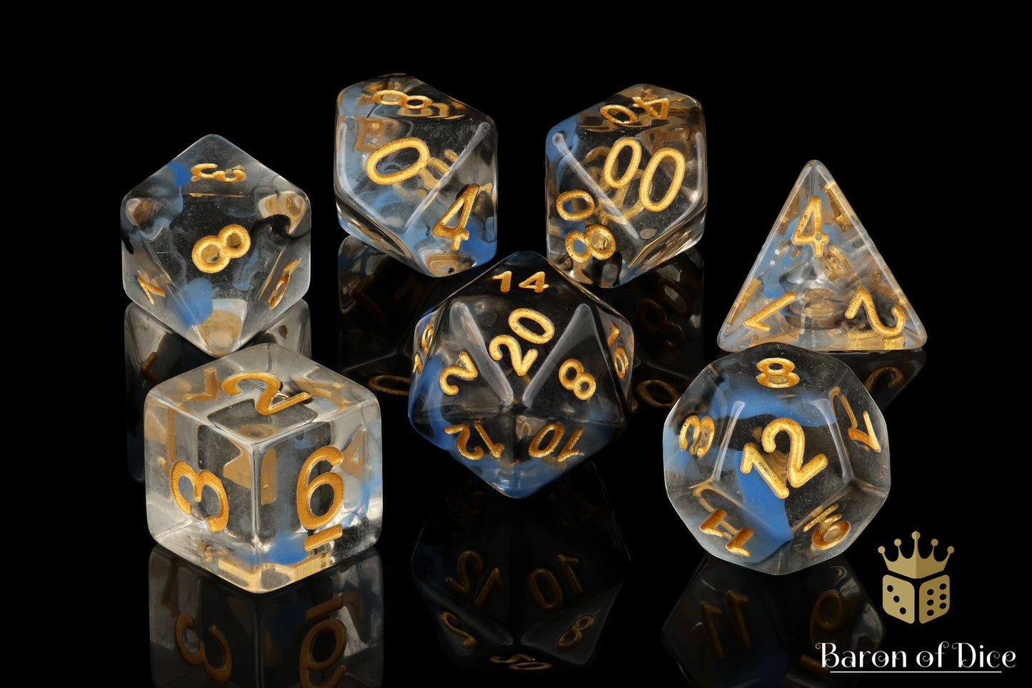 Blue & Black RPG Dice Set - 7 Pieces - Out of Play