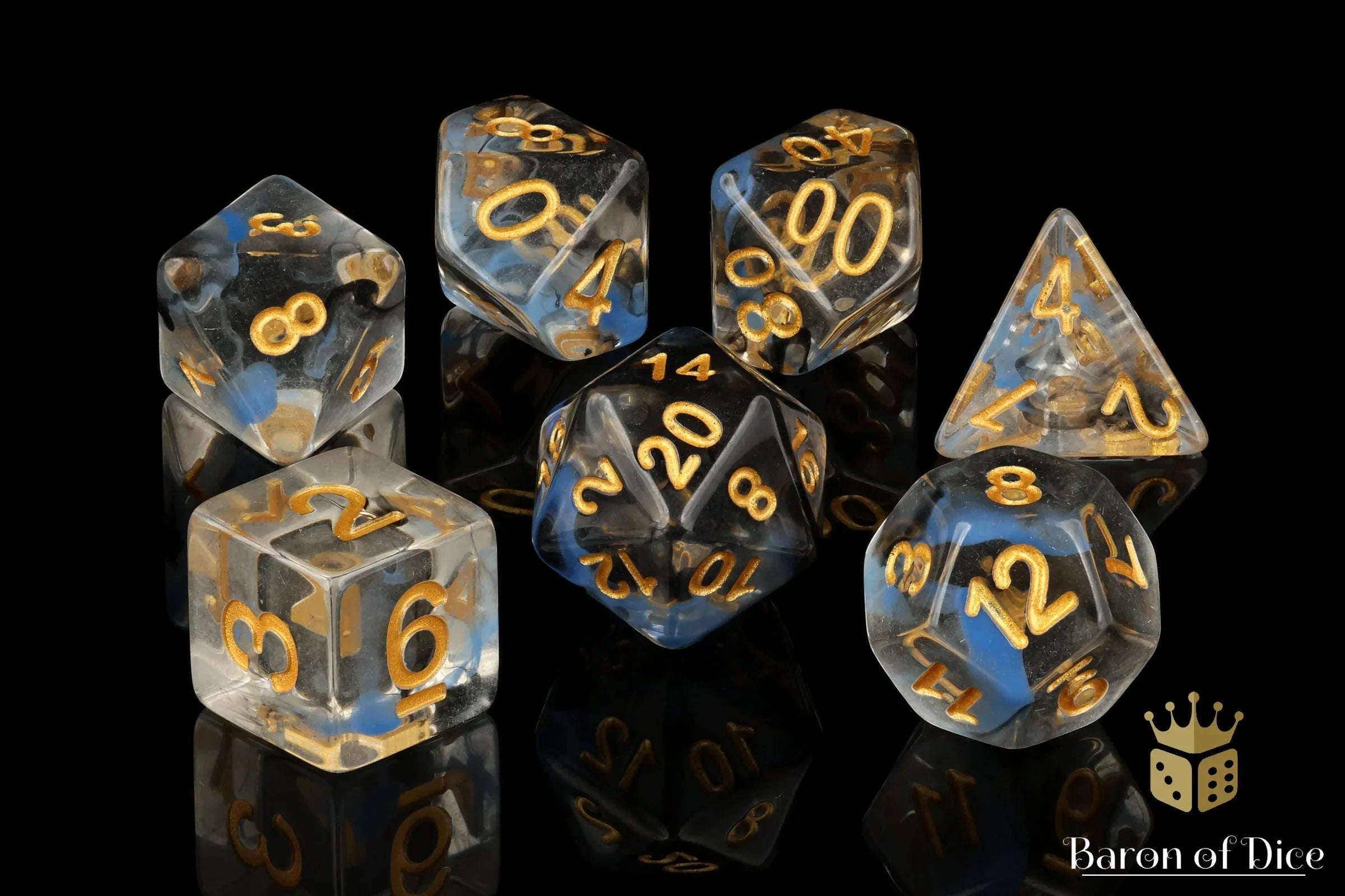 Blue & Black RPG Dice Set - 7 Pieces - Out of Play