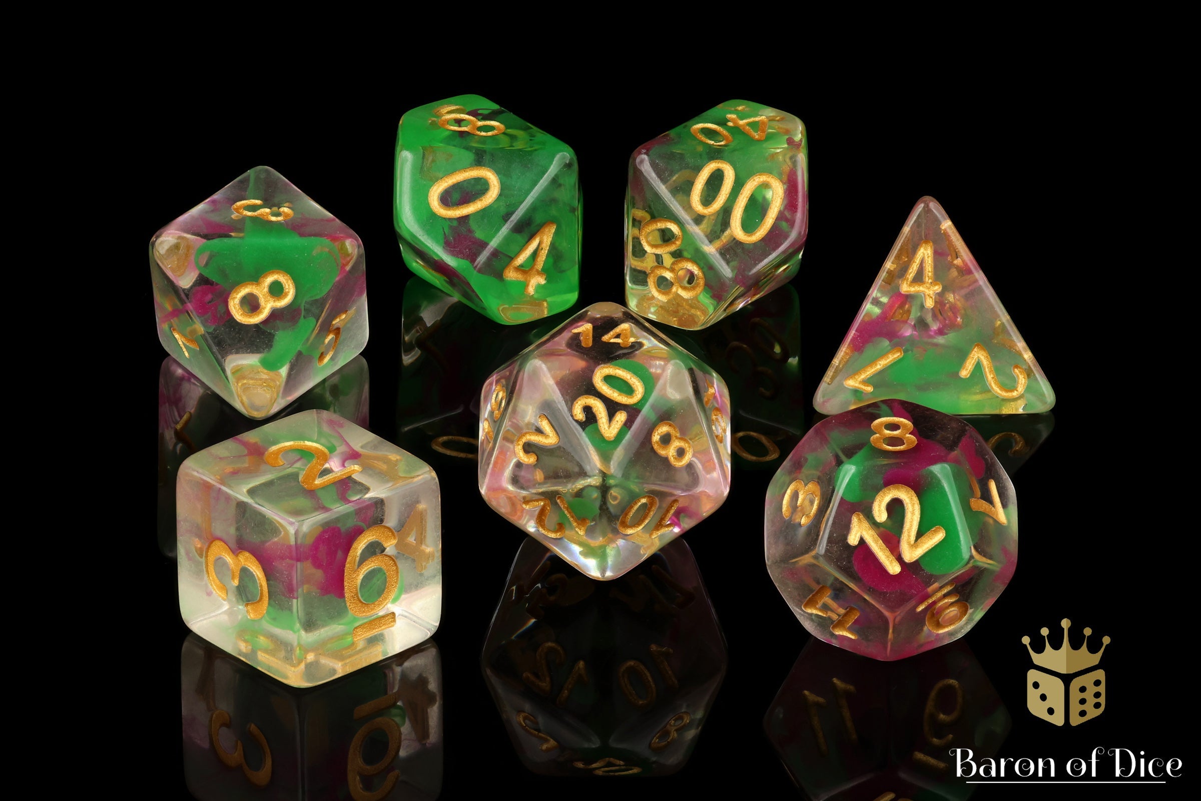 Lime & Pink RPG Dice Set - 7 Pieces - Out of Play