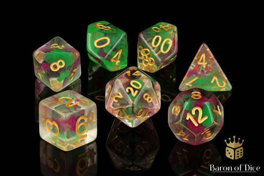 Lime & Pink RPG Dice Set - 7 Pieces - Out of Play