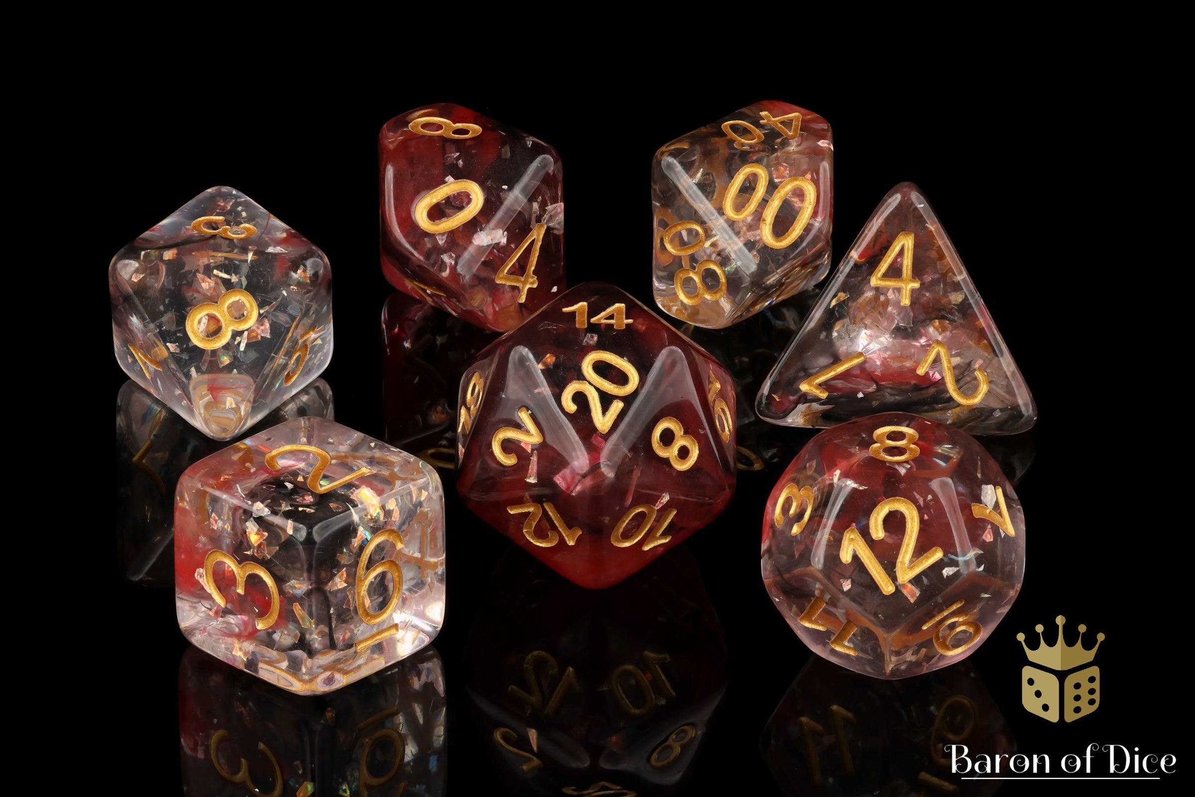 Ruby & Opal RPG Dice Set - 7 Pieces - Out of Play