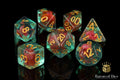 Teal With Red Flowers RPG Dice Set - 7 Pieces - Out of Play