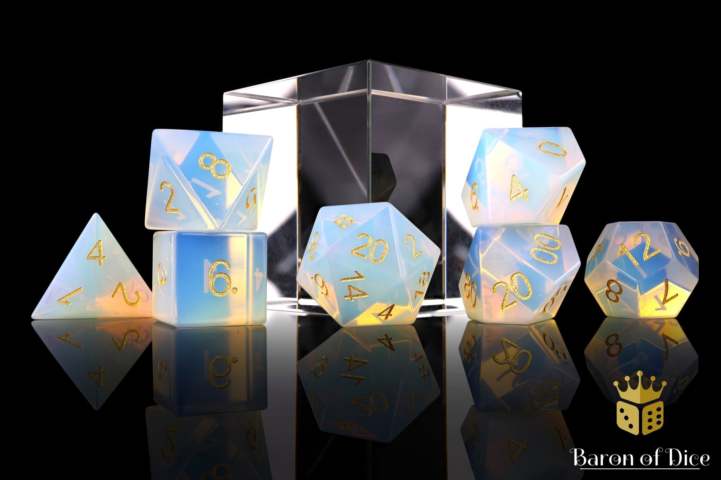 Natural Opal Gemstone RPG Dice Set - 7 Pieces - Out of Play