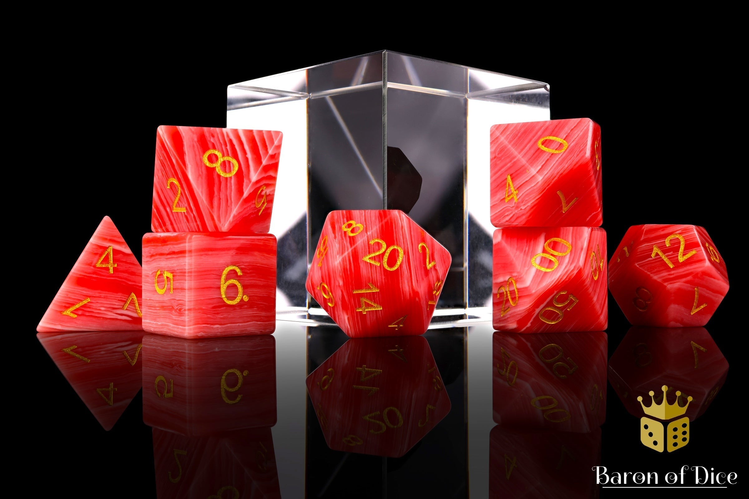 Rhodochrosite Sharp Edge RPG Dice Set - 7 Pieces - Out of Play