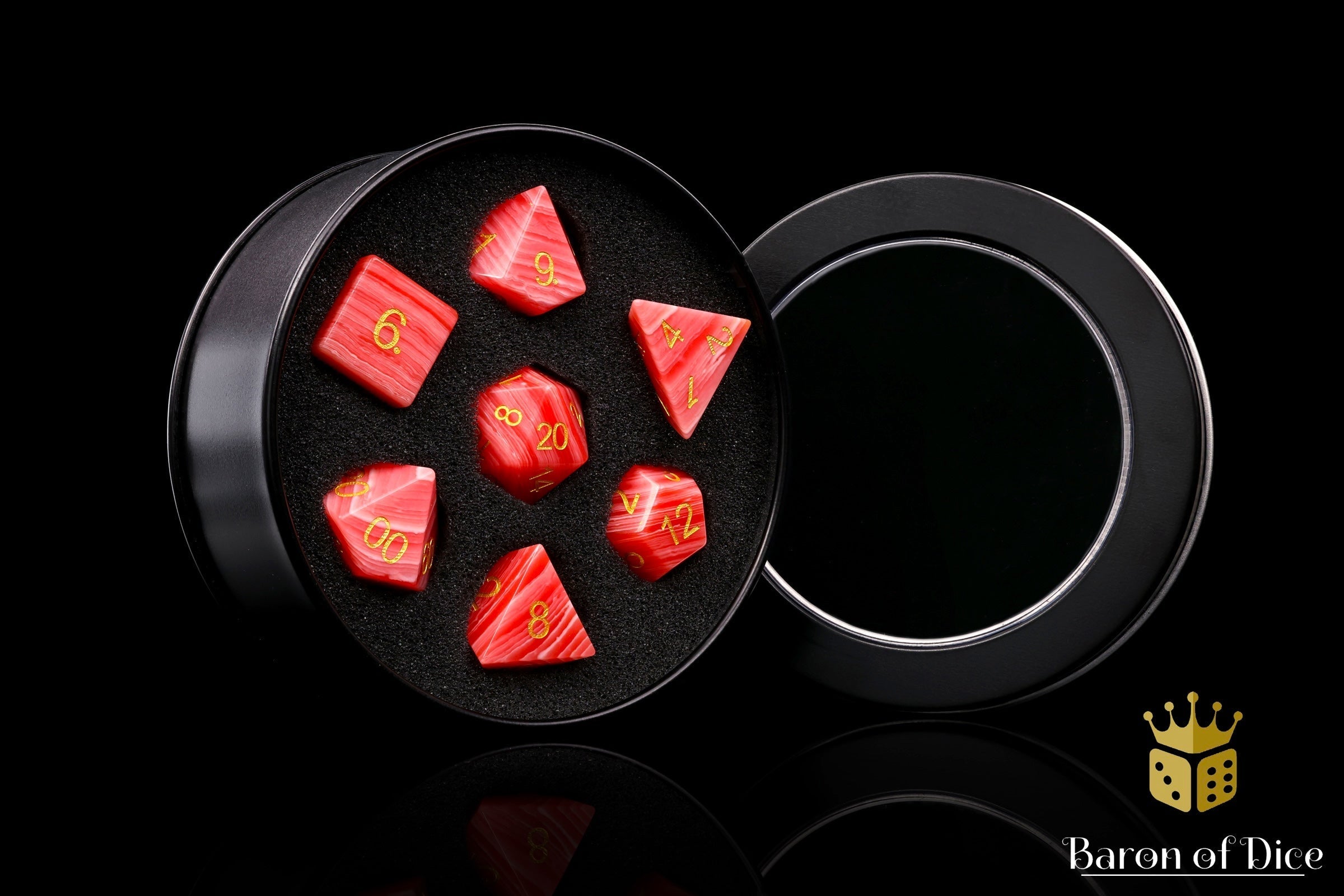 Rhodochrosite Sharp Edge RPG Dice Set - 7 Pieces - Out of Play