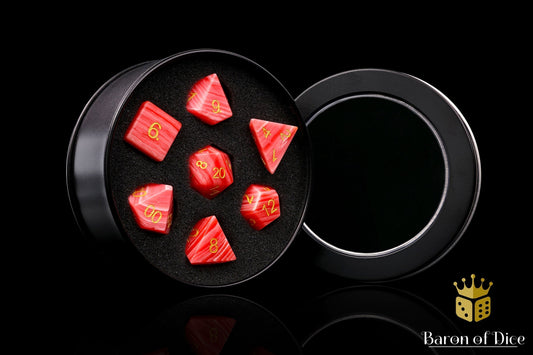 Rhodochrosite Sharp Edge RPG Dice Set - 7 Pieces - Out of Play