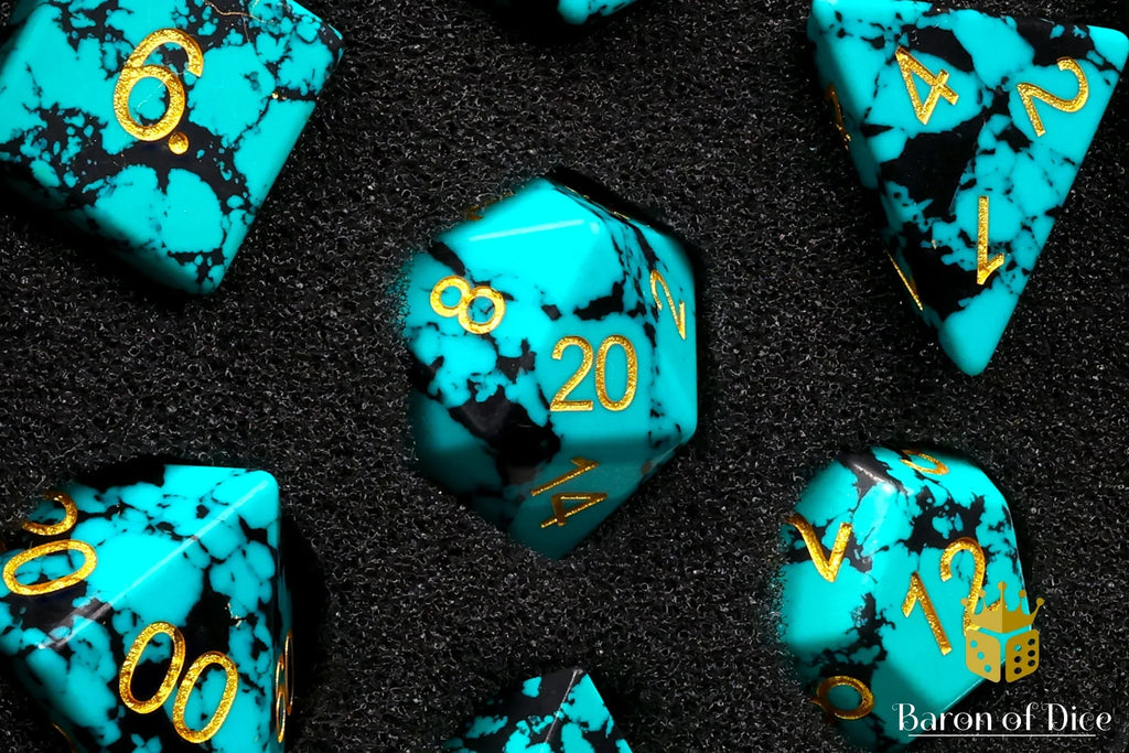 Turquoise Gemstone RPG Dice Set - 7 Pieces - Out of Play