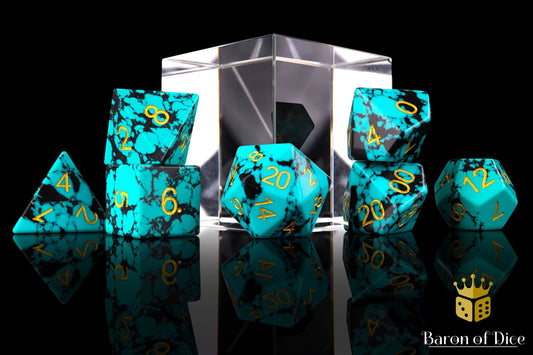 Turquoise Gemstone RPG Dice Set - 7 Pieces - Out of Play