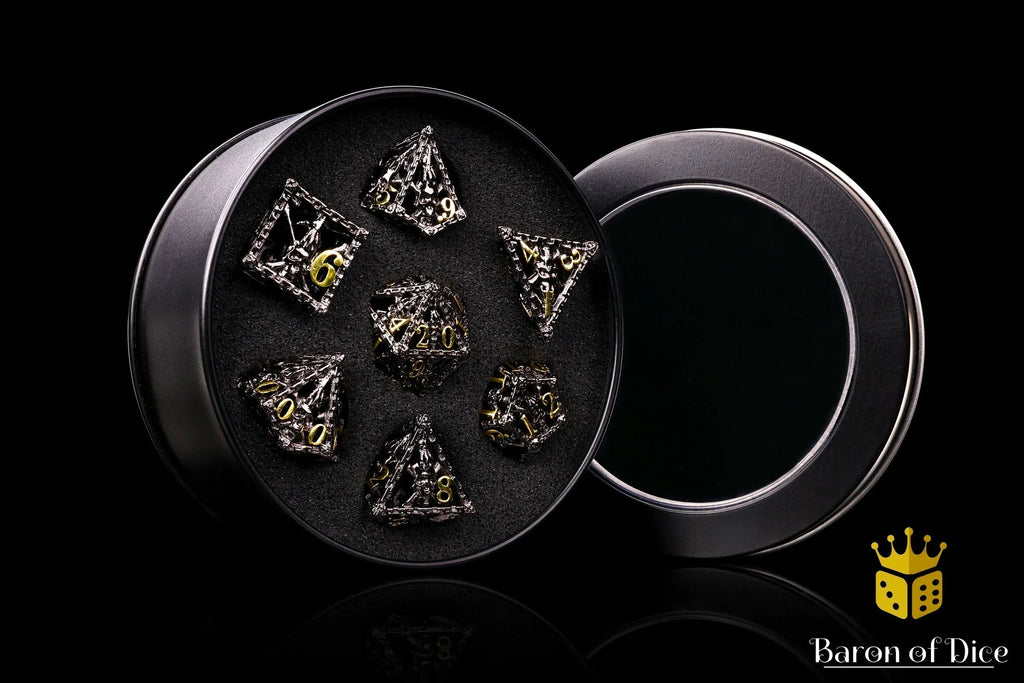 Pirate Skull Metal RPG Dice Set - 7 Pieces - Out of Play