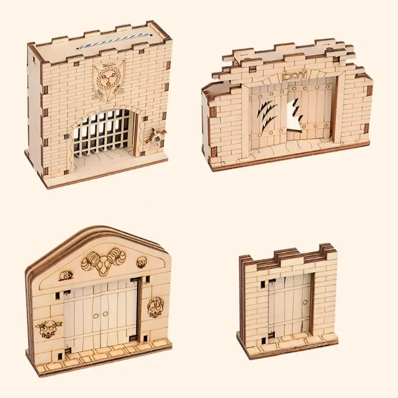 Door & Portcullis Gate Miniatures (Set of 4) Wooden Laser Cut - Out of Play