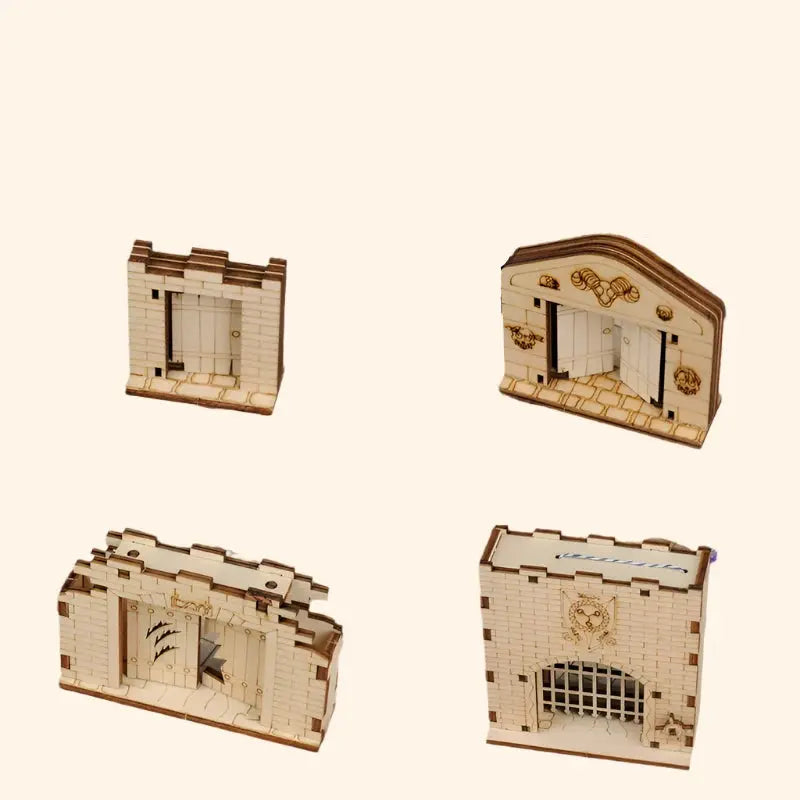 Door & Portcullis Gate Miniatures (Set of 4) Wooden Laser Cut - Out of Play