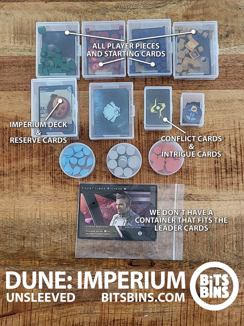 BitsBins Dune: Imperium (unsleeved) - 3 Pods, 1 Original, 1 Mini, 5 Card Boxes, 1 100+ Card Box - Out of Play