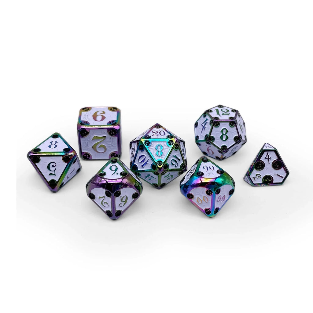 Dungeon Delve - Bone Yard 7 Piece RPG set Alloy Metal Dice - Out of Play