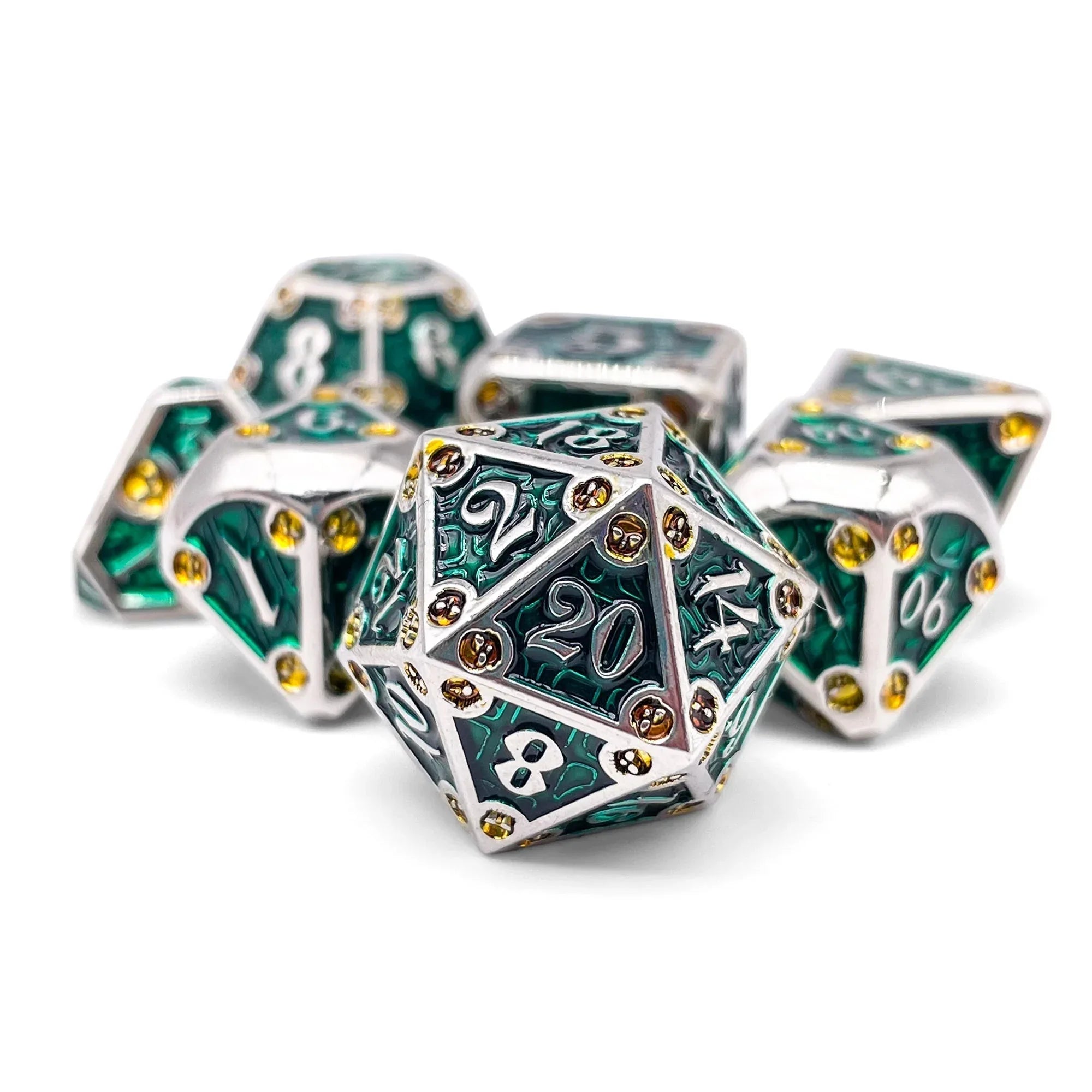 Dungeon Delve - Trickster 7 Piece RPG set Alloy Metal Dice - Out of Play
