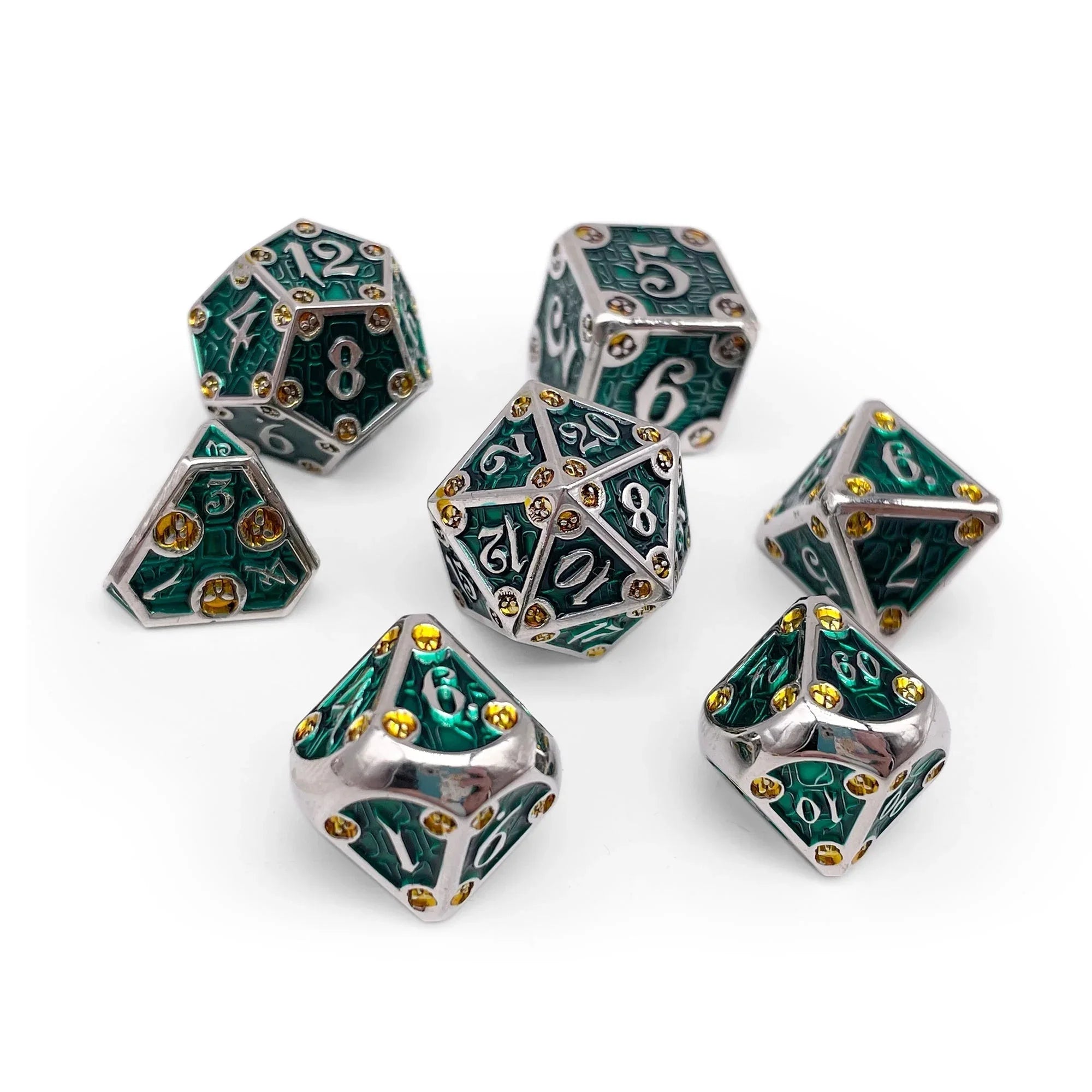 Dungeon Delve - Trickster 7 Piece RPG set Alloy Metal Dice - Out of Play
