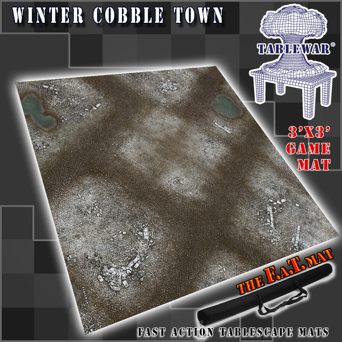 3x3 'Winter Cobble Town' F.A.T. Mat Battle Gaming Mat